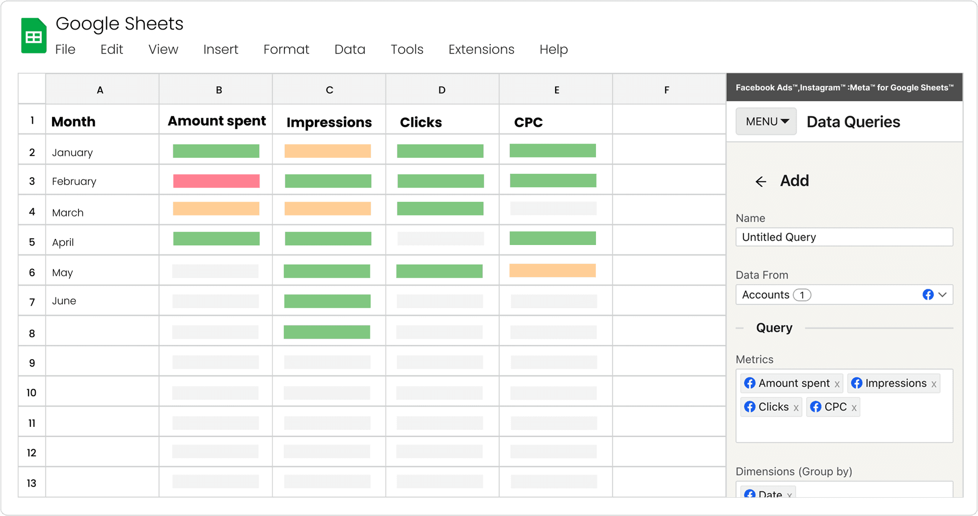 Facebook Ads data in Google Sheets with Two Minute Reports add-on