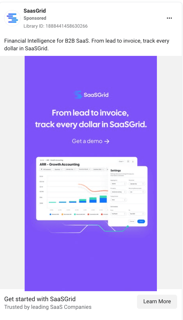 Facebook Ads example - SaaSGrind