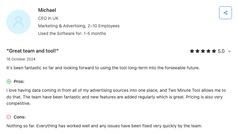 Two Minute Reports Capterra Review