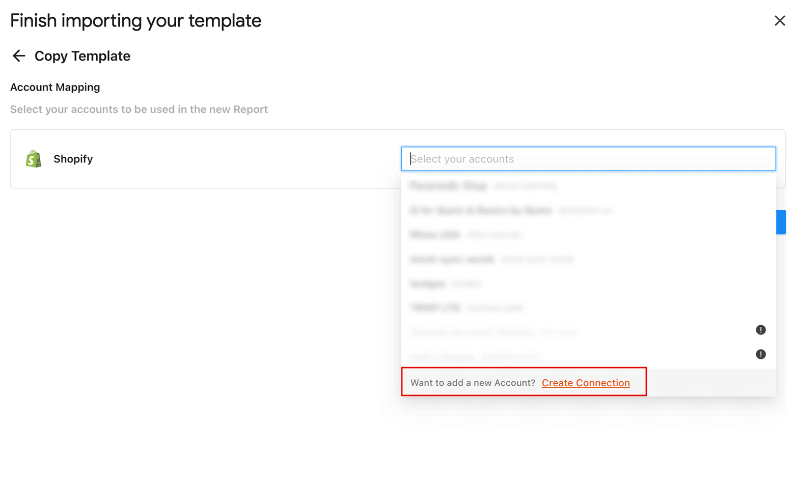 Select your shopify store accounts to link with Google Sheets
