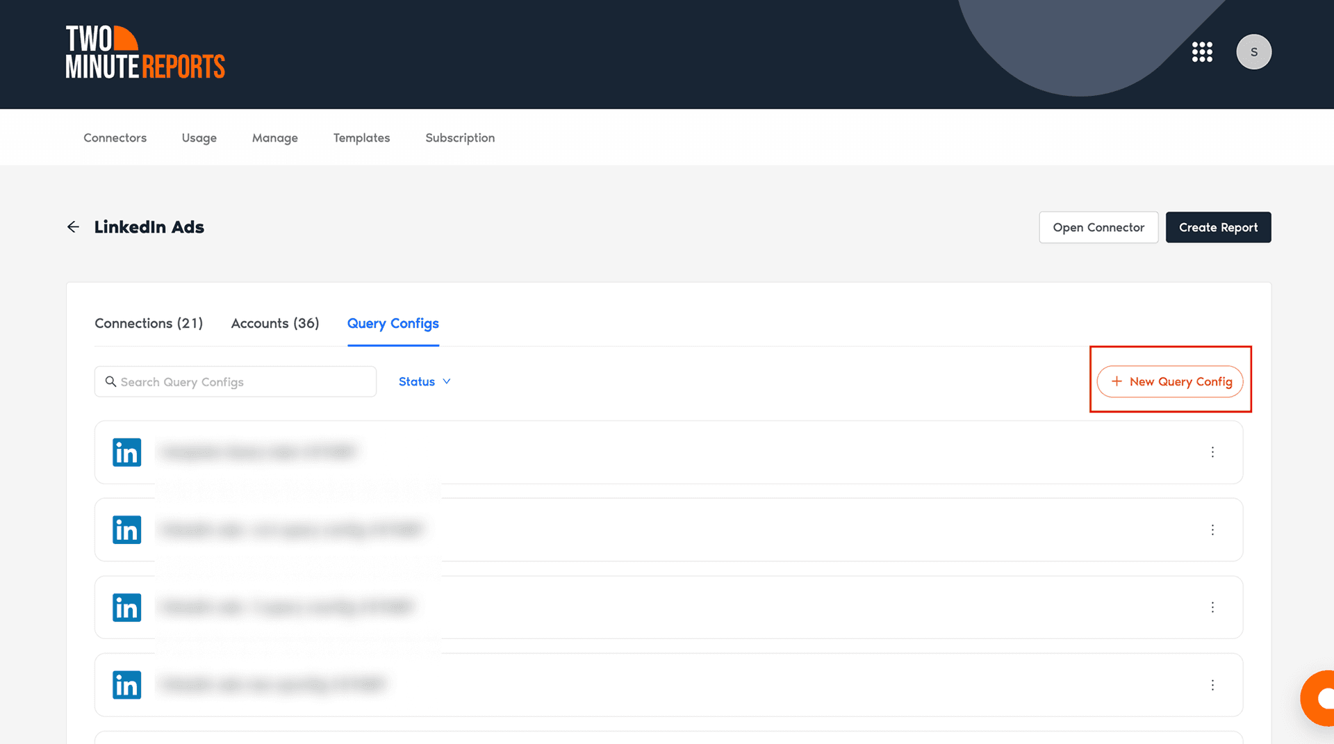 Create a new Query configuration for LinkedIn Ads in Looker Studio using Two Minute Reports