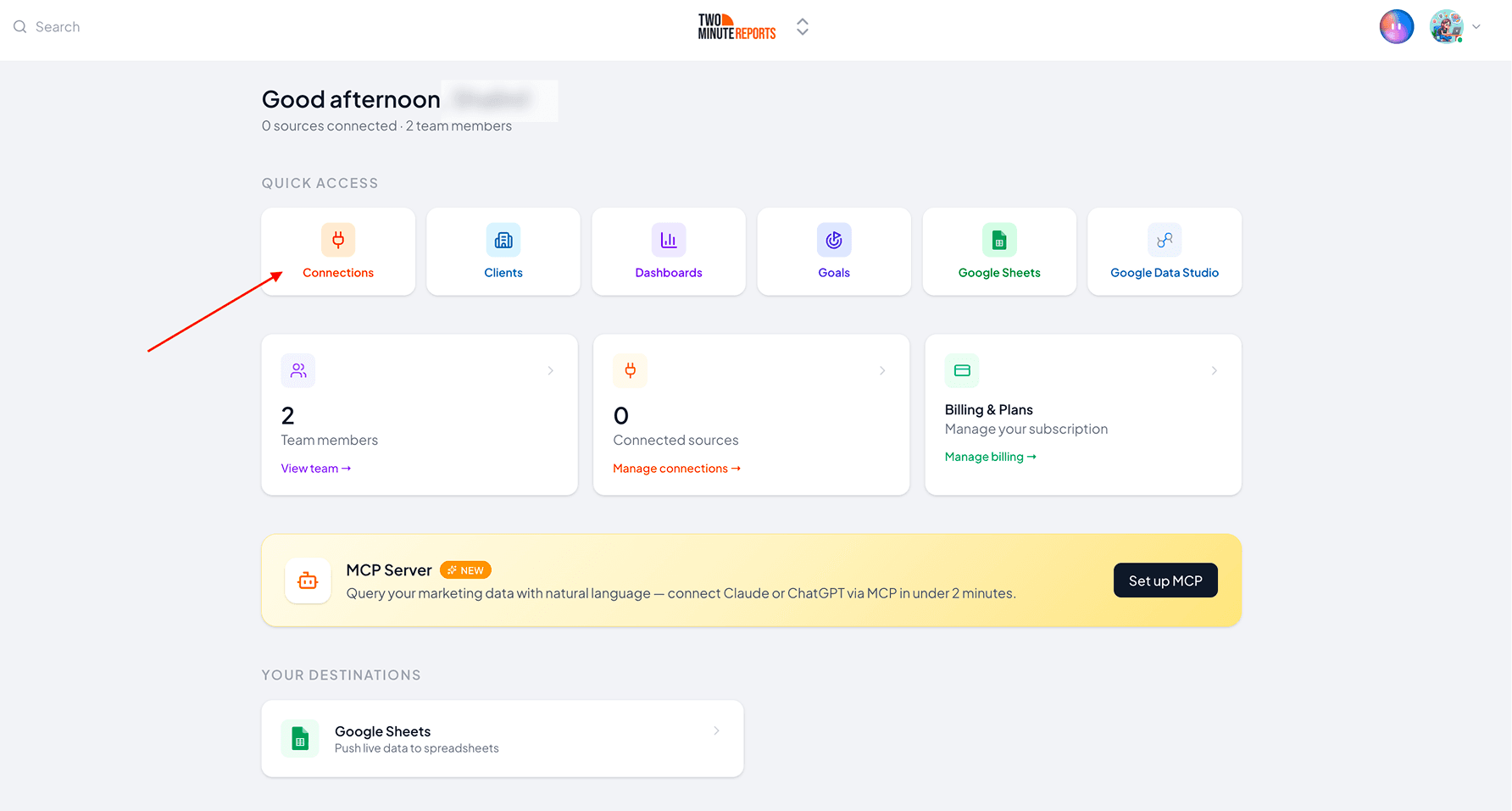 Click Connections to start connecting your TikTok Organic accounts with Two Minute Reports