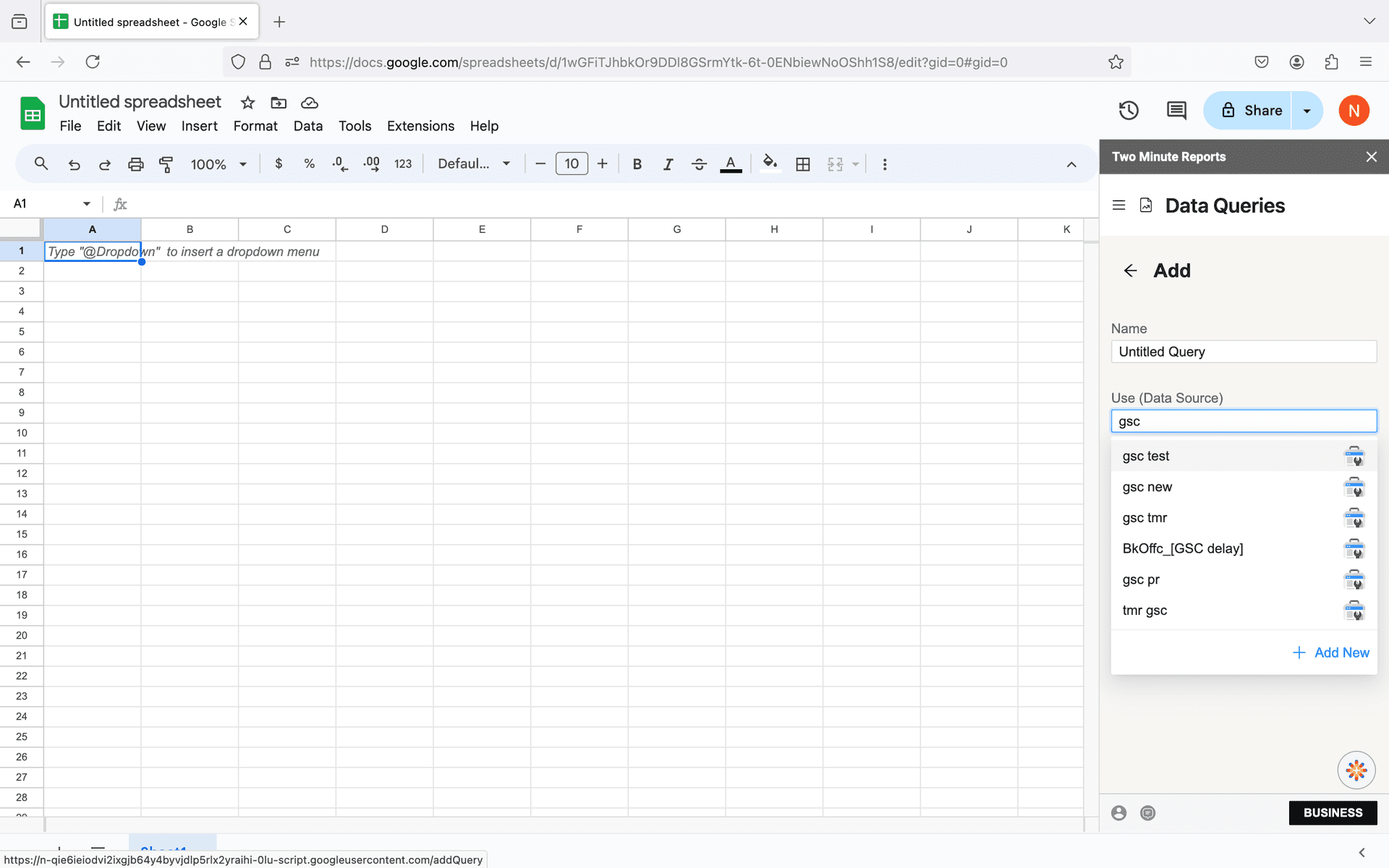 Two Minute Reports: Add new query