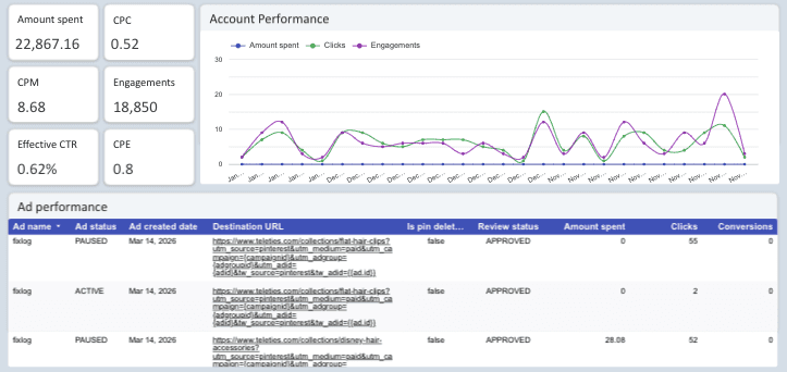 Pinterest Ads - Accounts & Ad Performance Report