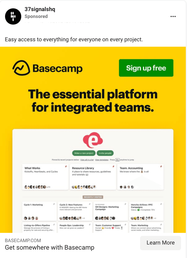 Facebook Ads Example - Basecamp