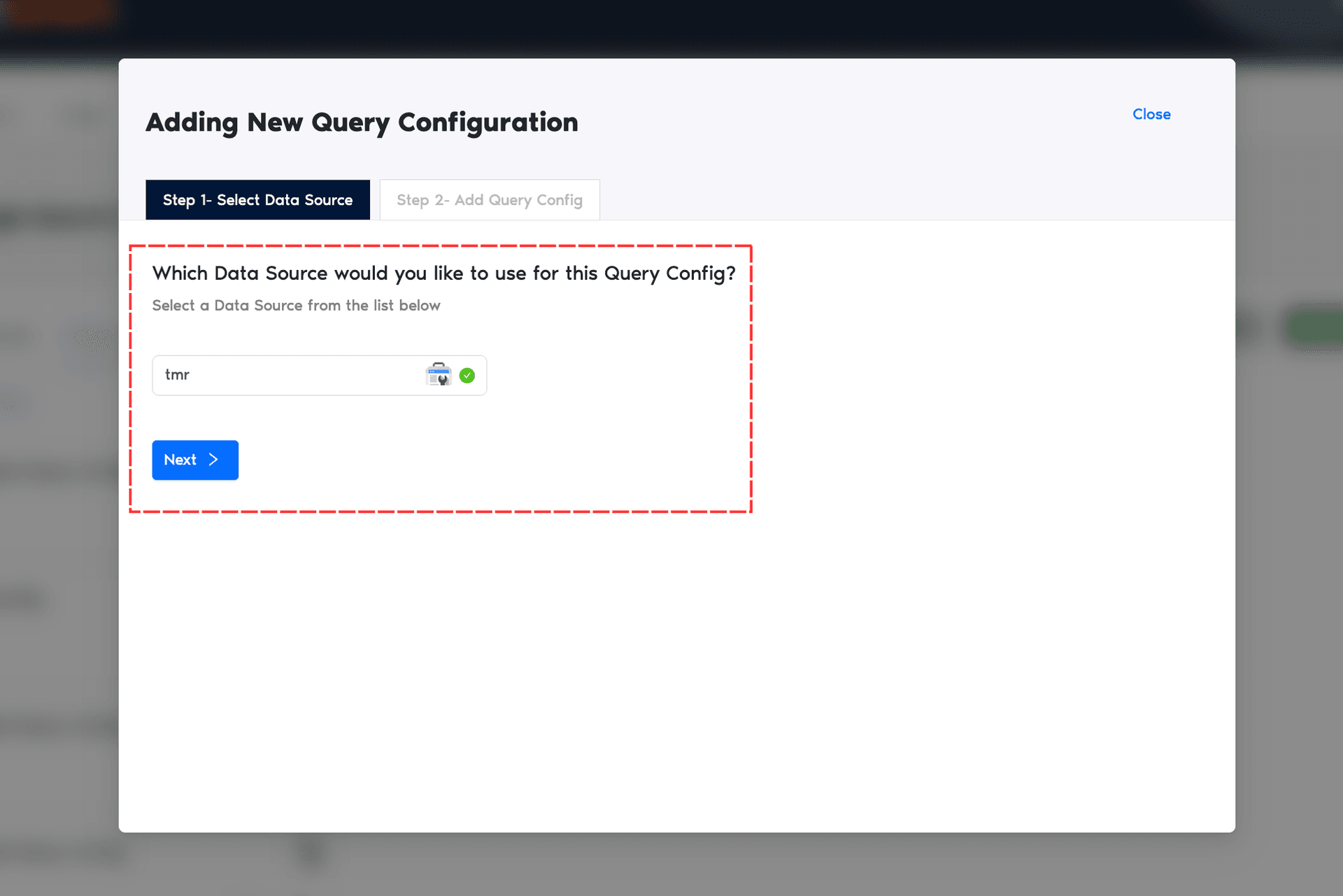 Select data source for query config