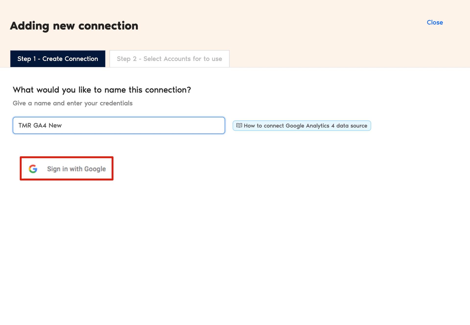 Create GA4 Connection