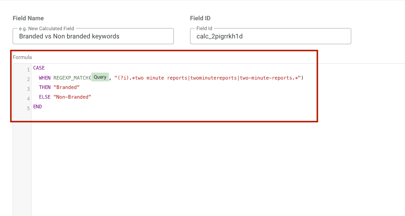 Creating a case formula for branded vs non-branded keywords in looker studio