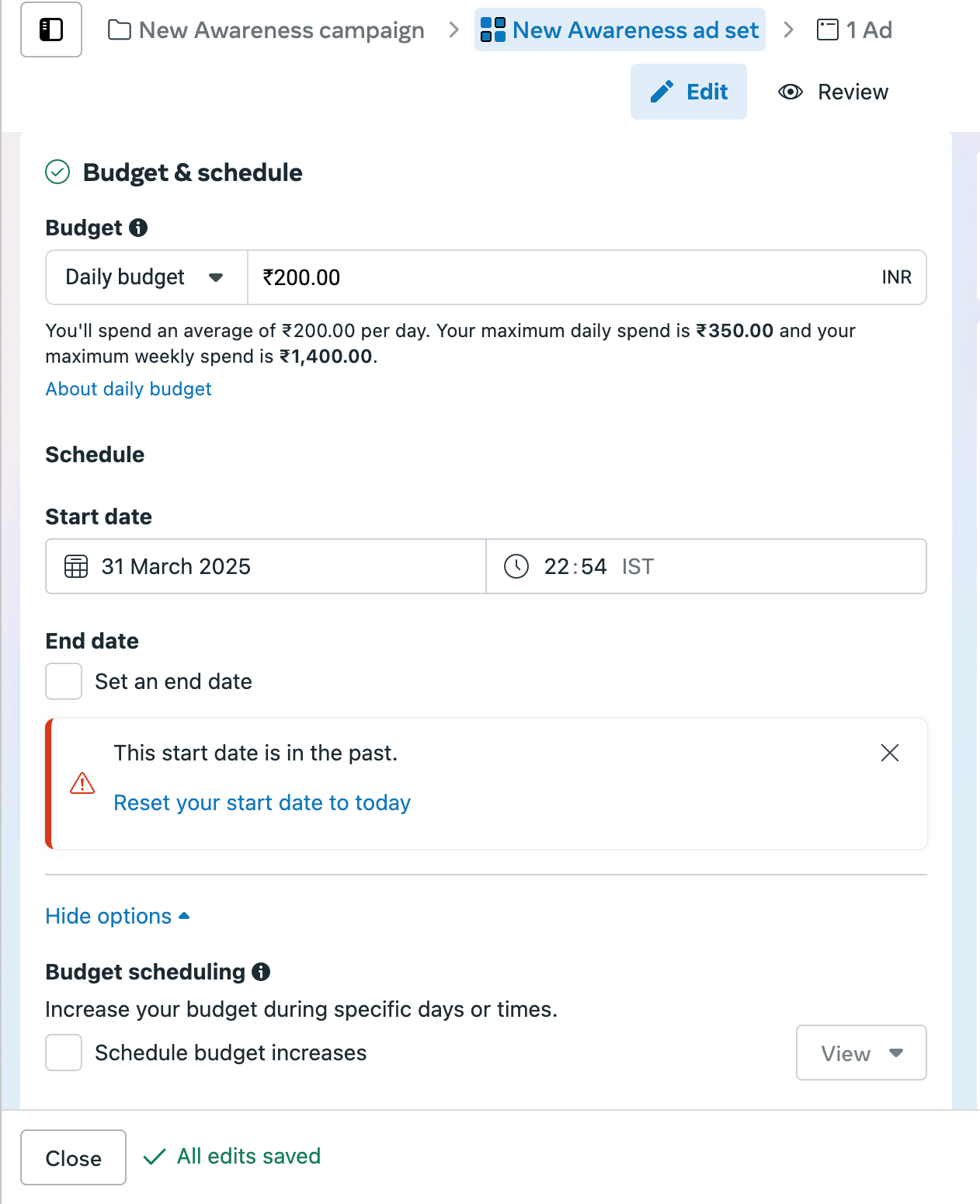 Facebook Ads budget