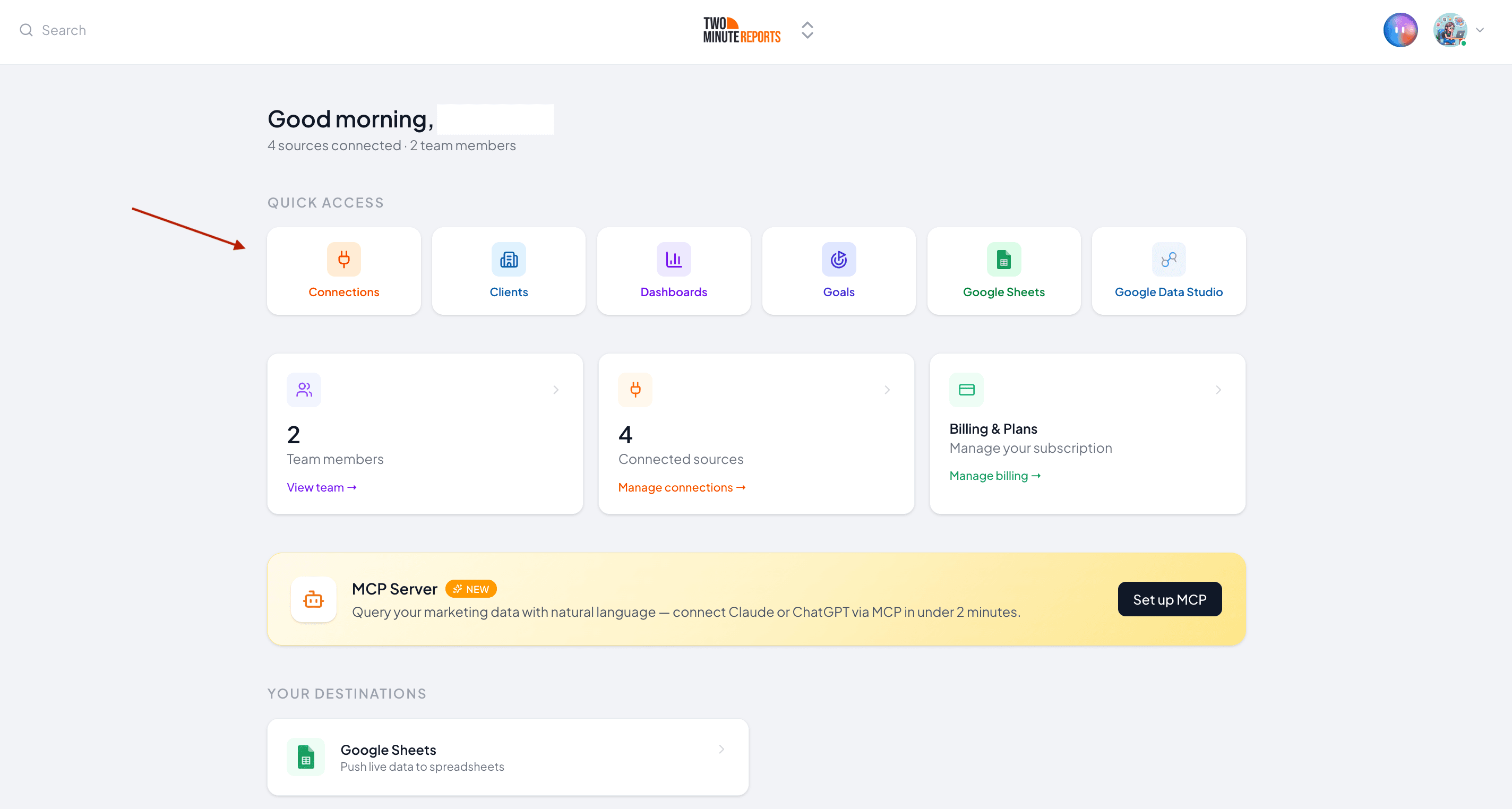 Create a connection to connect your Instagram Insights data with Two Minute Reports