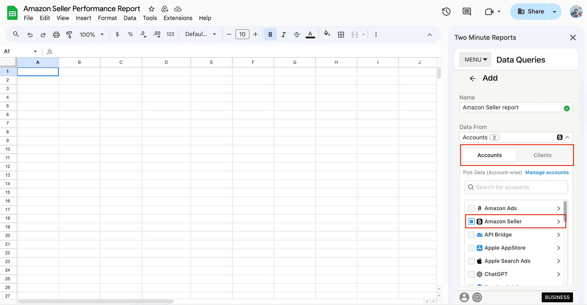 Import your Amazon Seller accounts to Google Sheets using Two Minute Reports