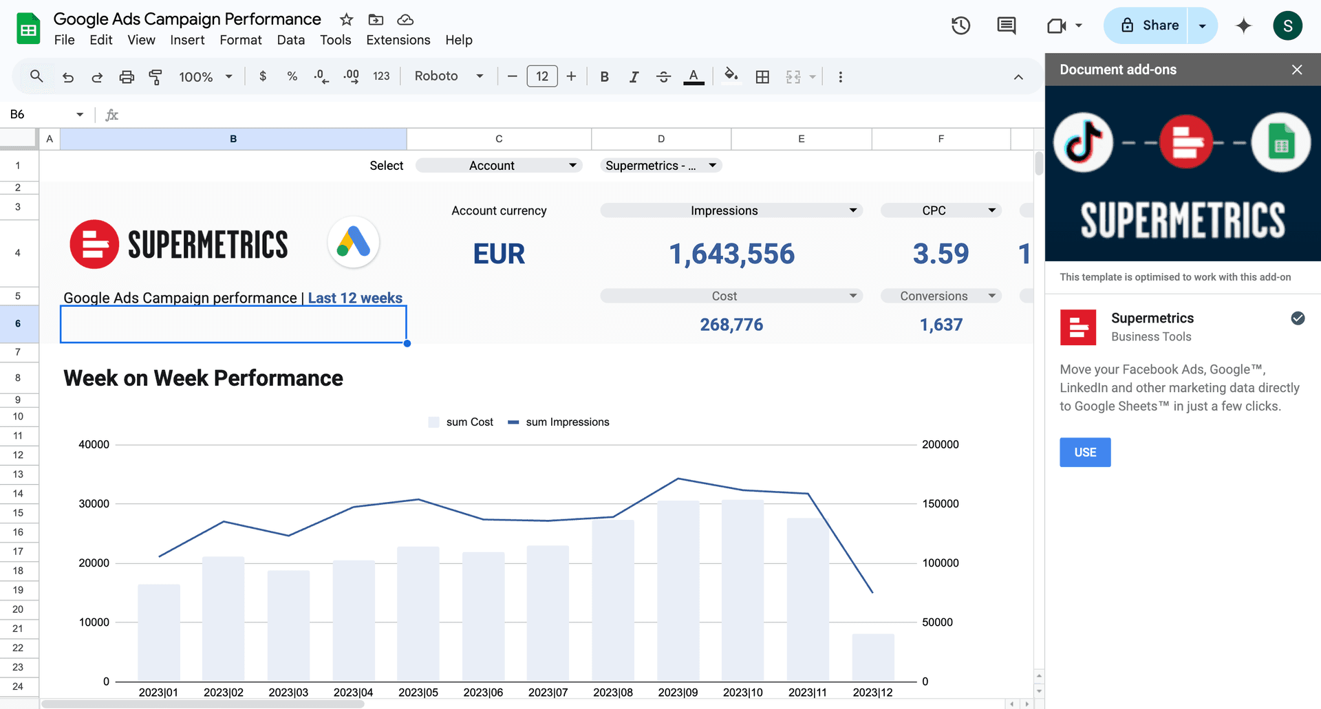 Supermetrics Google sheets template