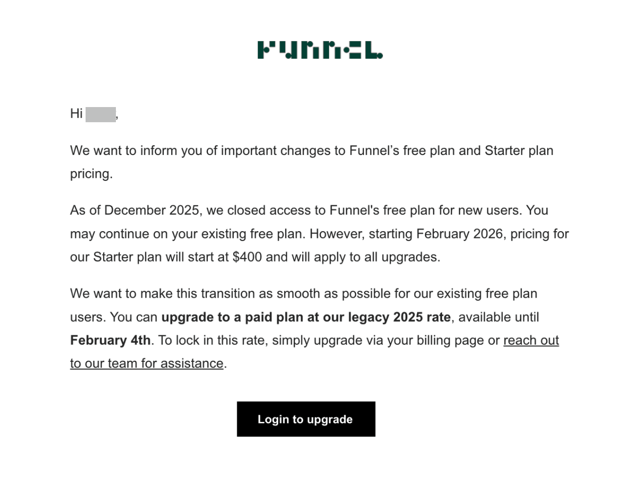 Funnel free plan removed