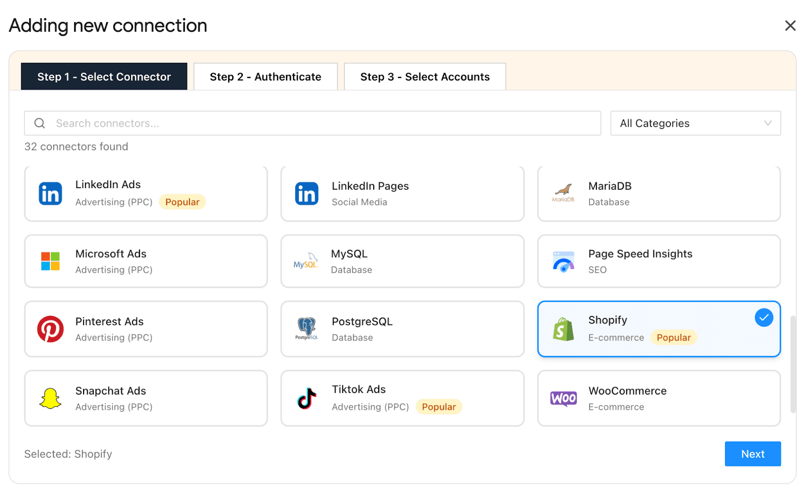 Connect Shopify with Google Sheets using Two Minute Reports