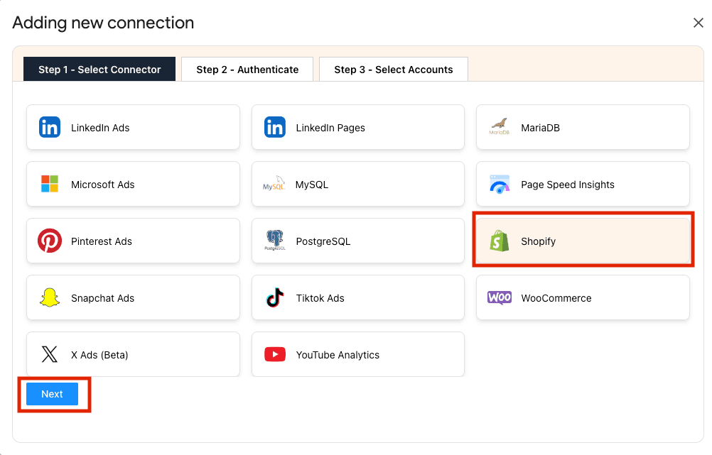 Select Shopify in Google Sheets