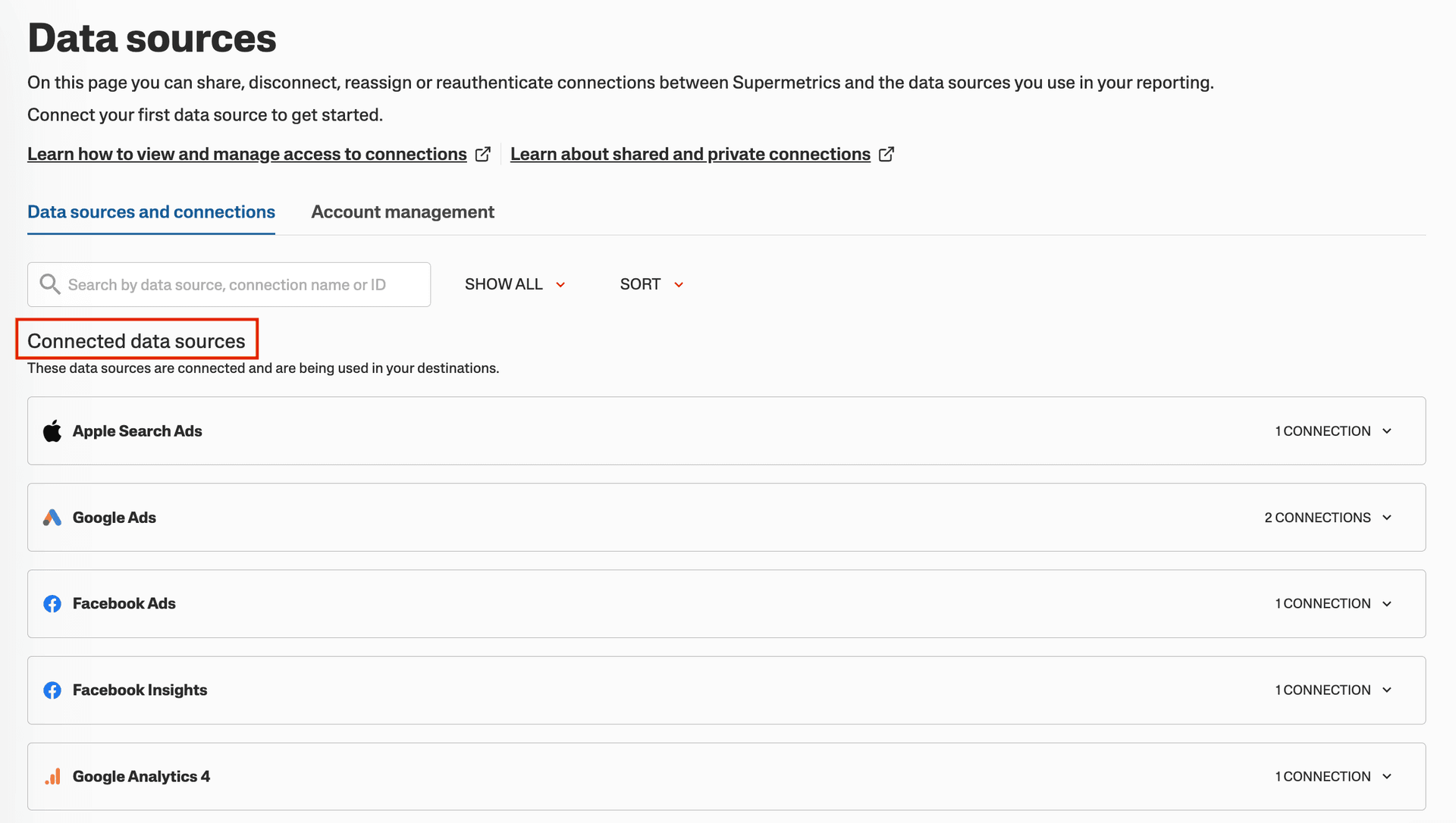 Supermetrics shared connection