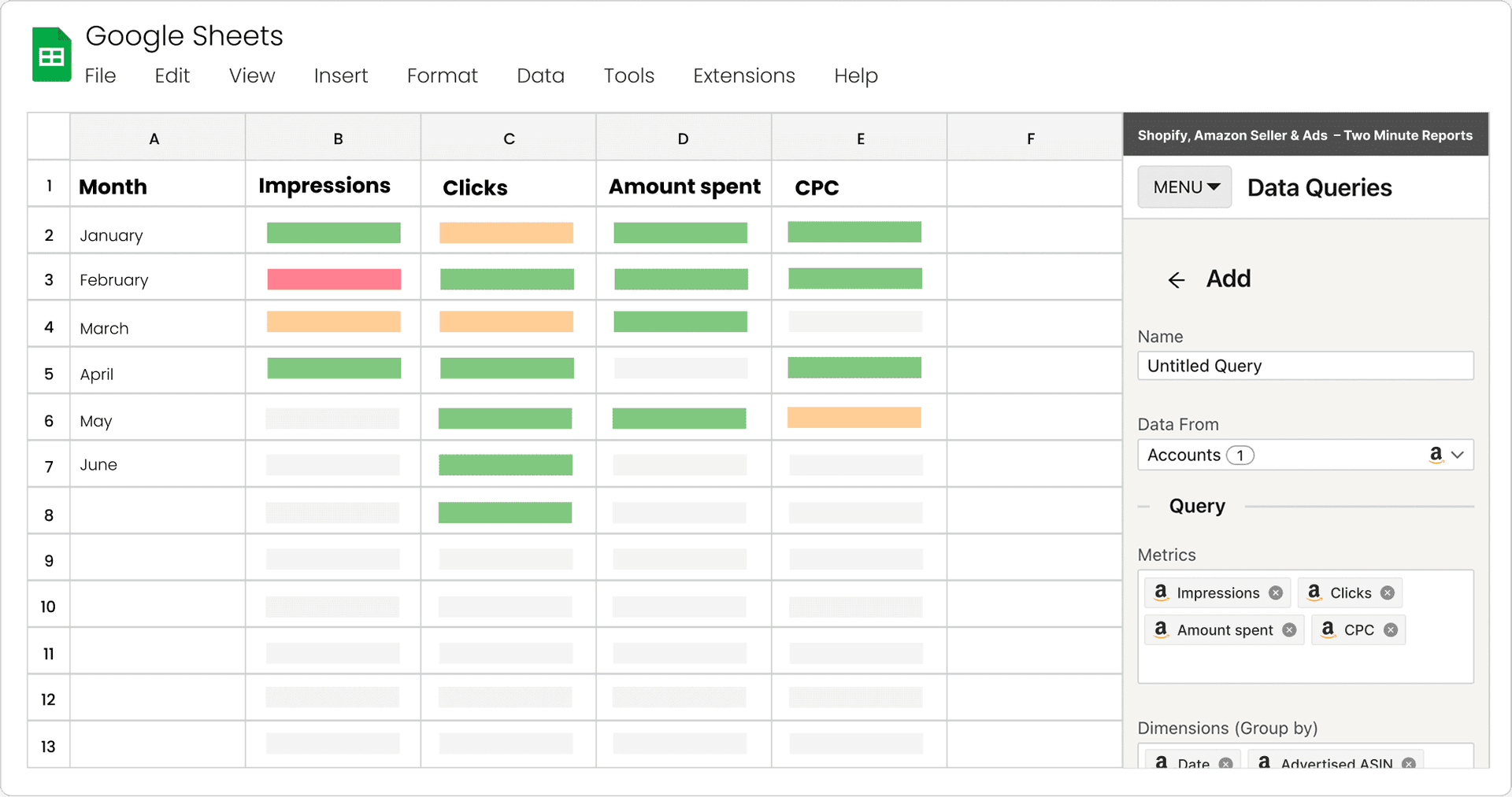 Reporting data in Google Sheets with Two Minute Reports add-on