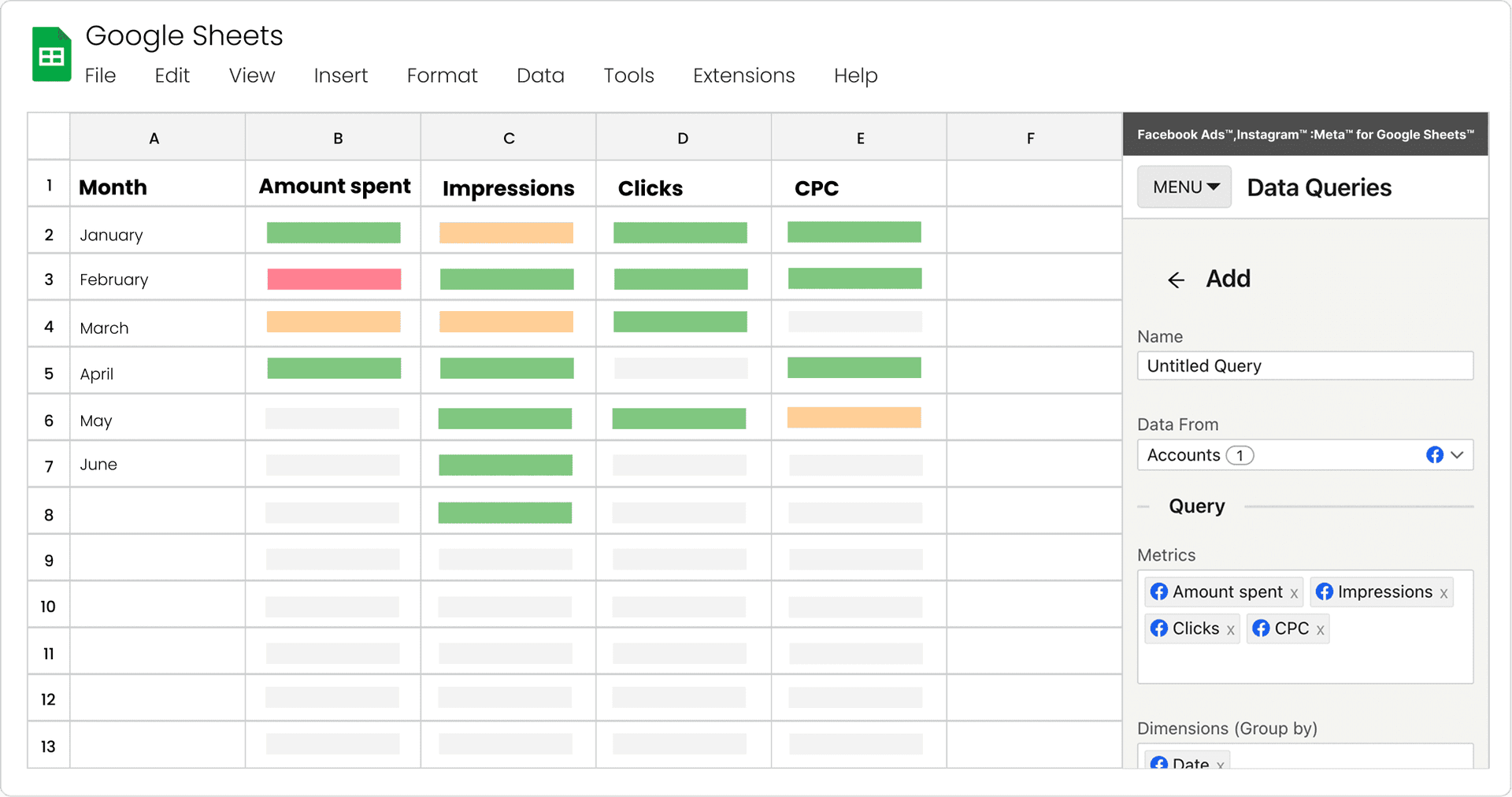 Reporting data in Google Sheets with Two Minute Reports add-on