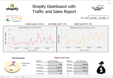 Shopify Dashboard with Traffic and Sales report