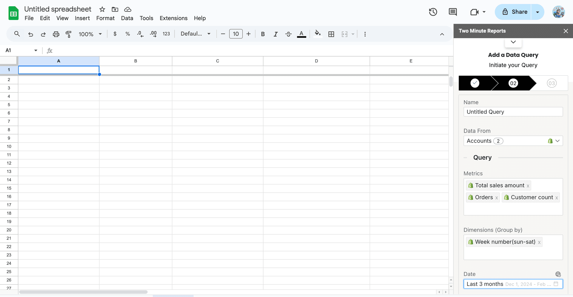 Shopify to google sheets metrics