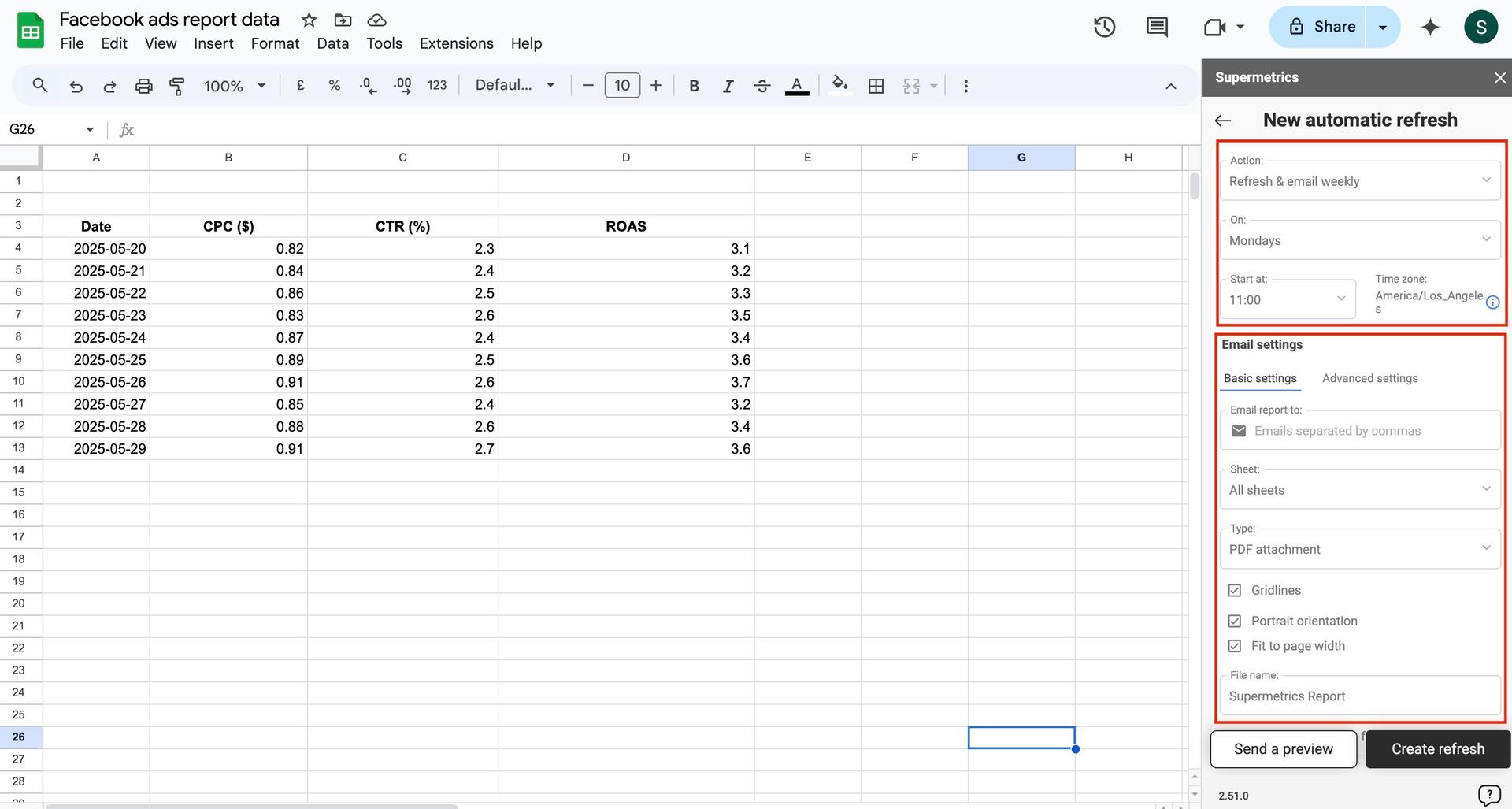 supermetrics data refresh