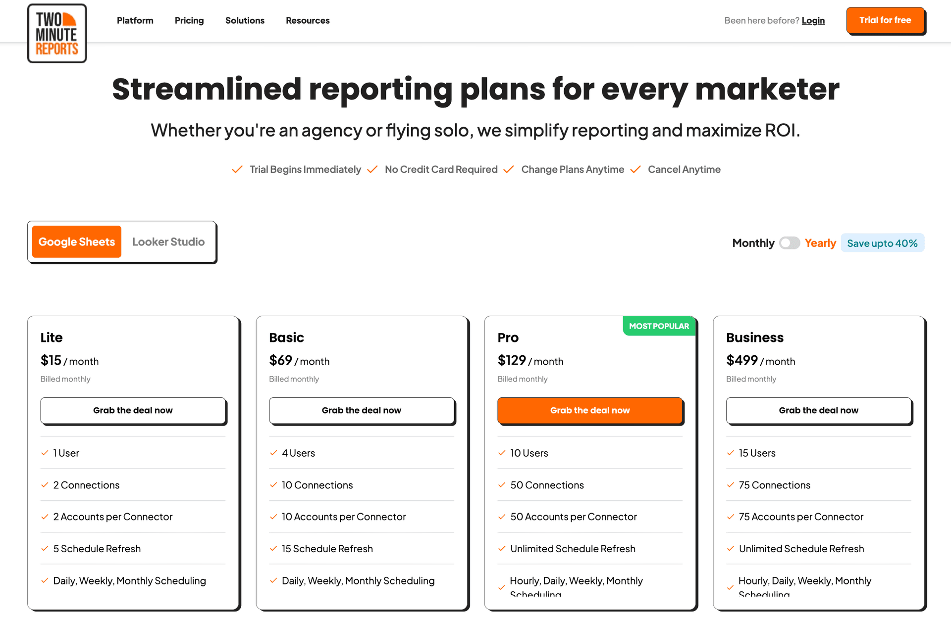 Two Minute Report Pricing