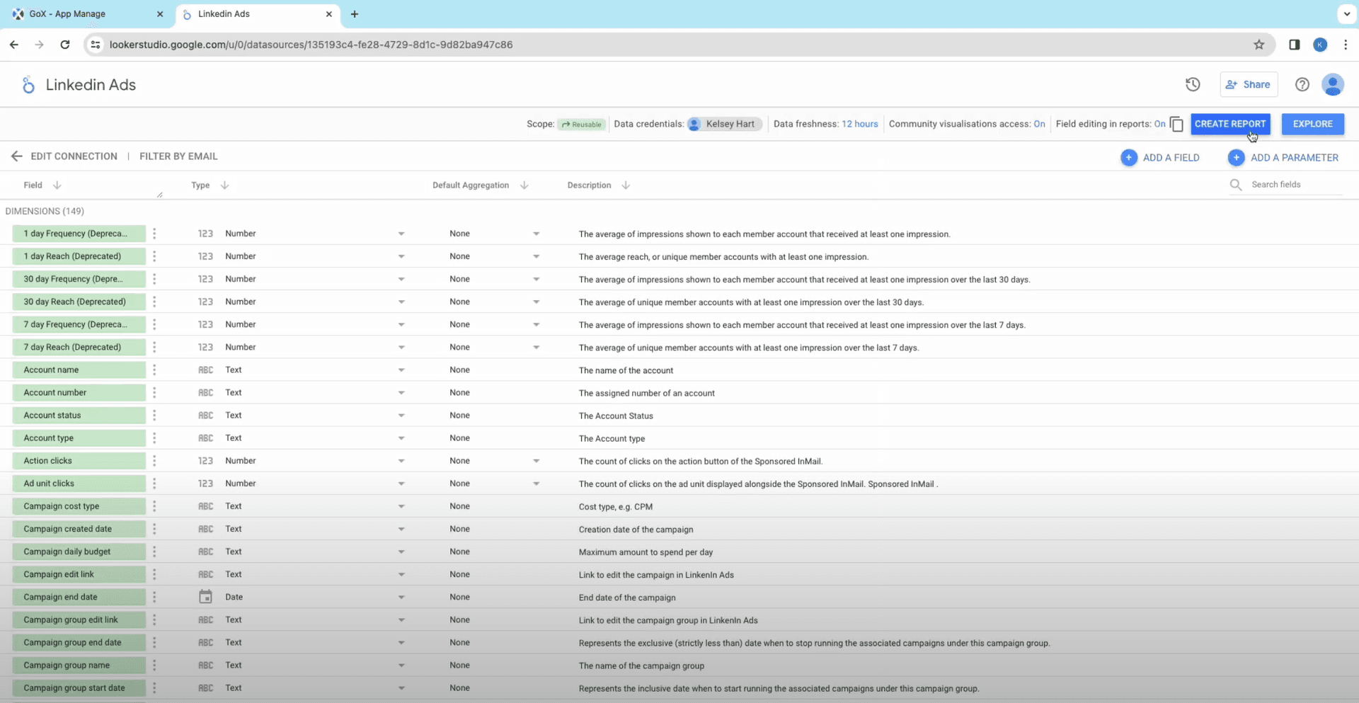 LinkedIn Ads to Looker Studio fields
