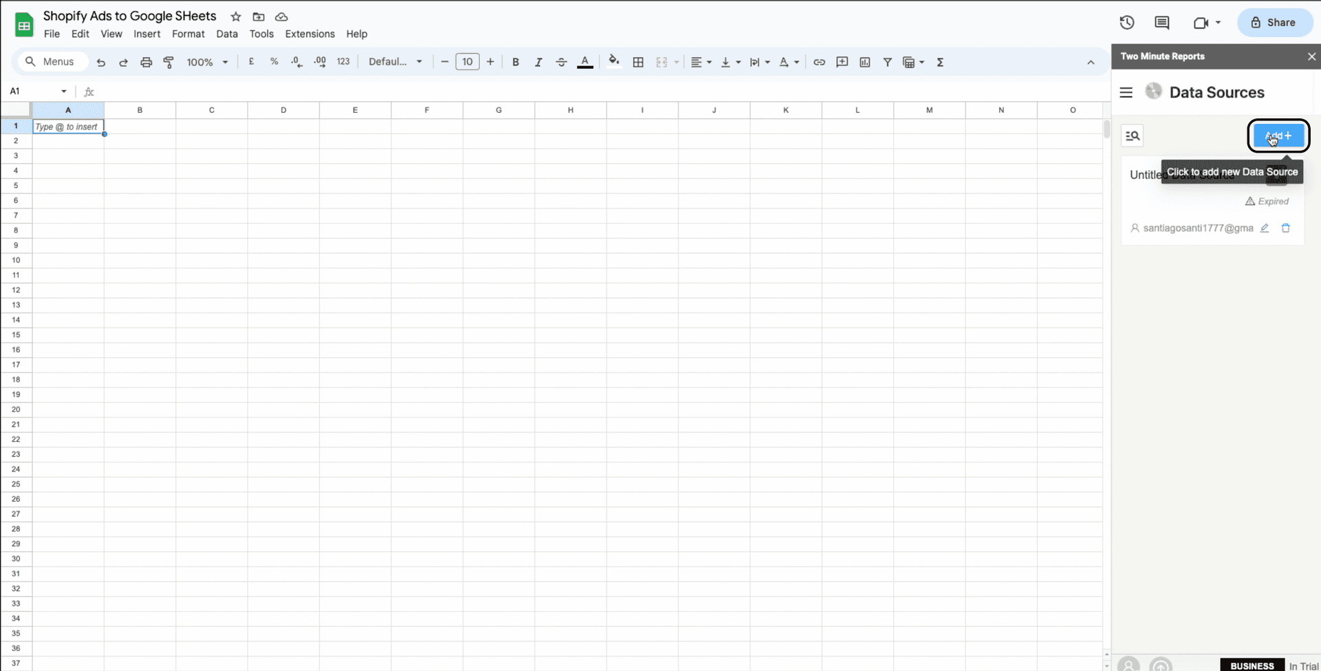 shopify to google sheets add data source