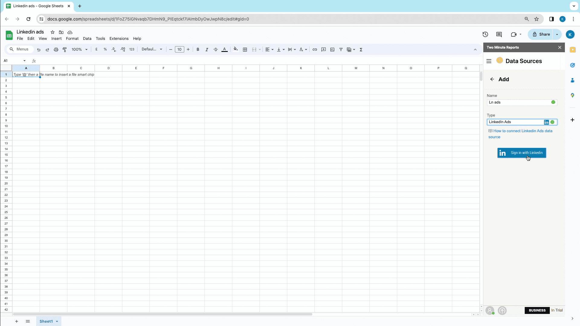 LinkedIn ads to google sheets Sign in