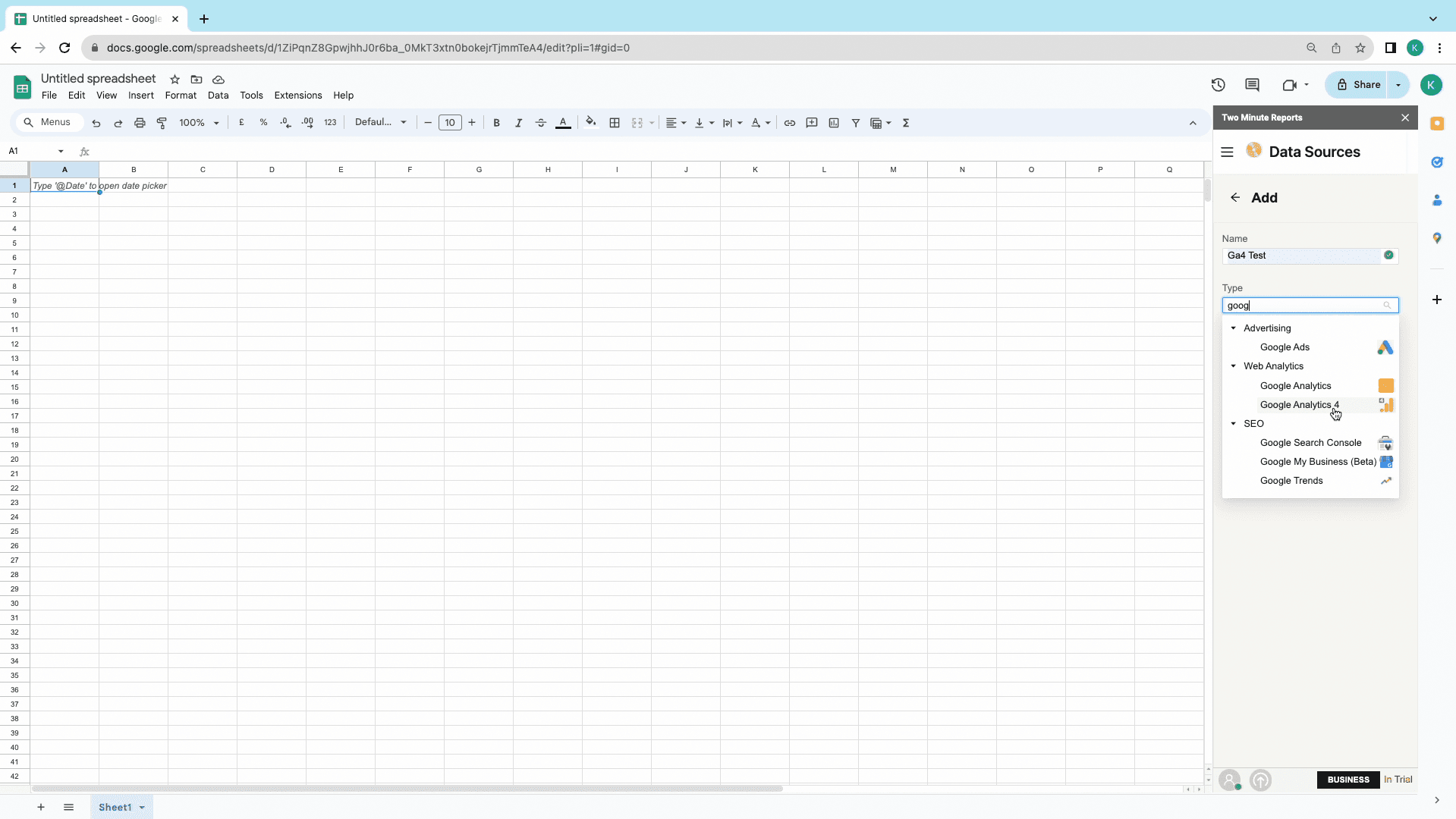 ga4 to sheets choose ds