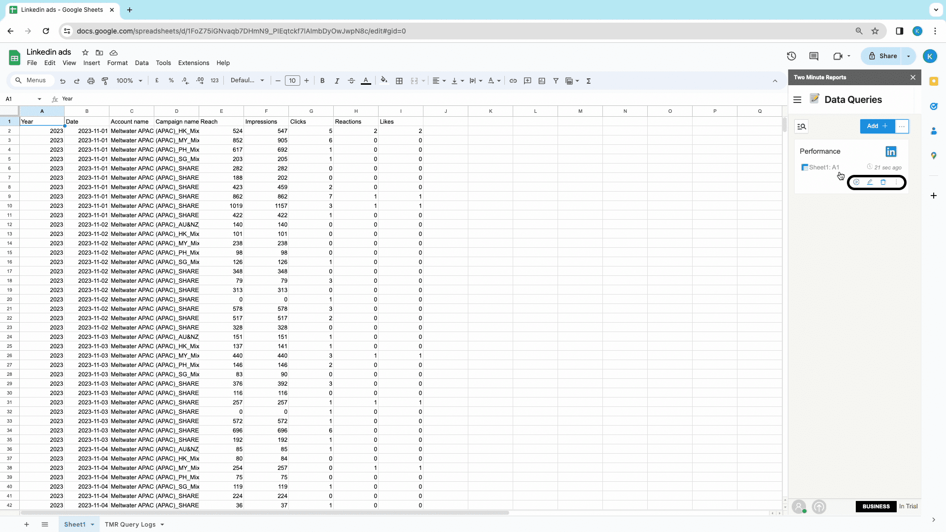 LinkedIn ads to google sheets edit