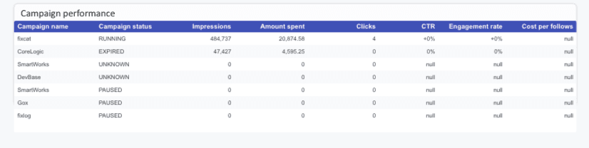 X (Twitter) Ads Report