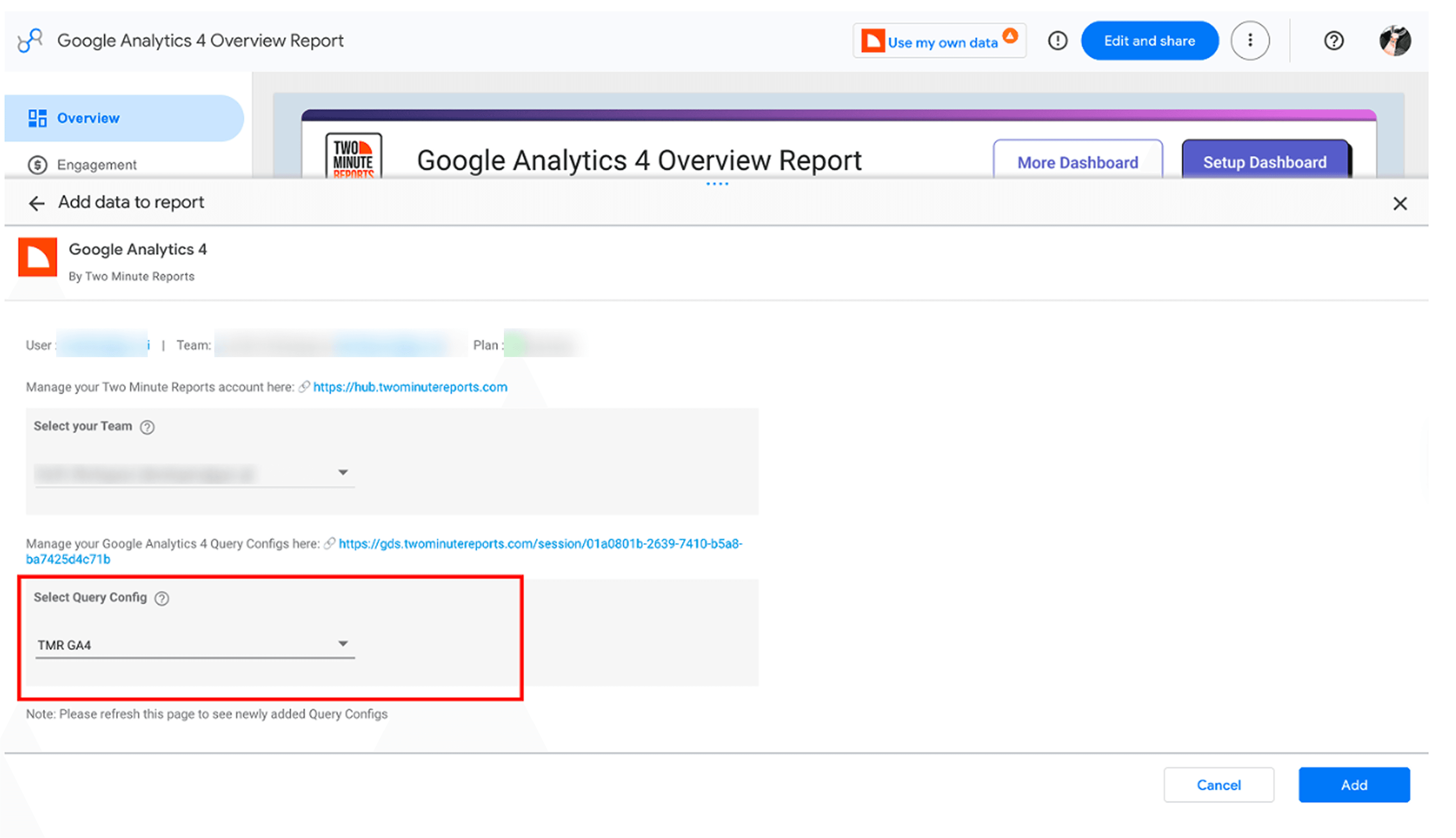 Choose your Query Config to connect to Looker Studio