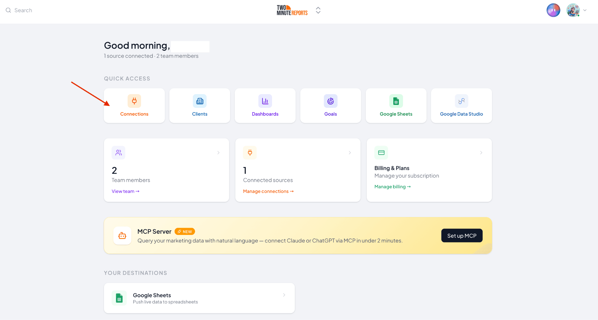 create a connection to connect Bing Ads data with Two Minute Reports