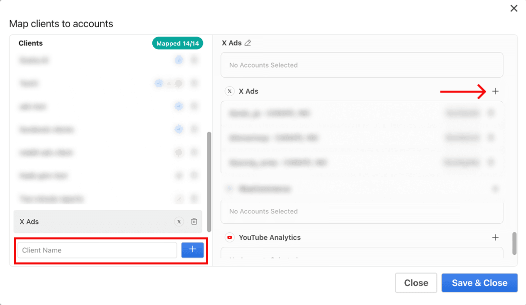 map your clients with the respective X ads accounts