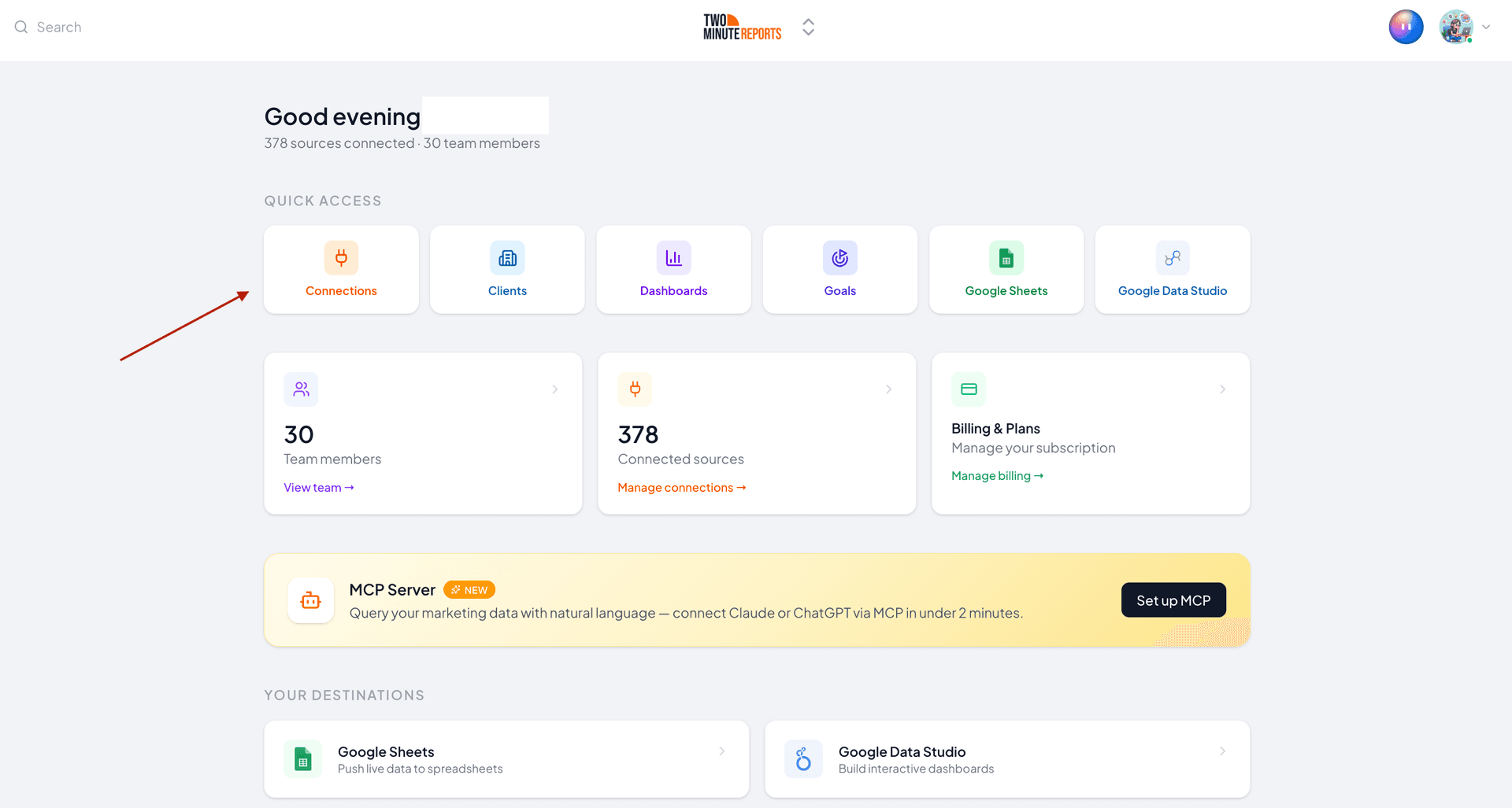 Create a connection to connect your TikTok Organic data with Two Minute Reports