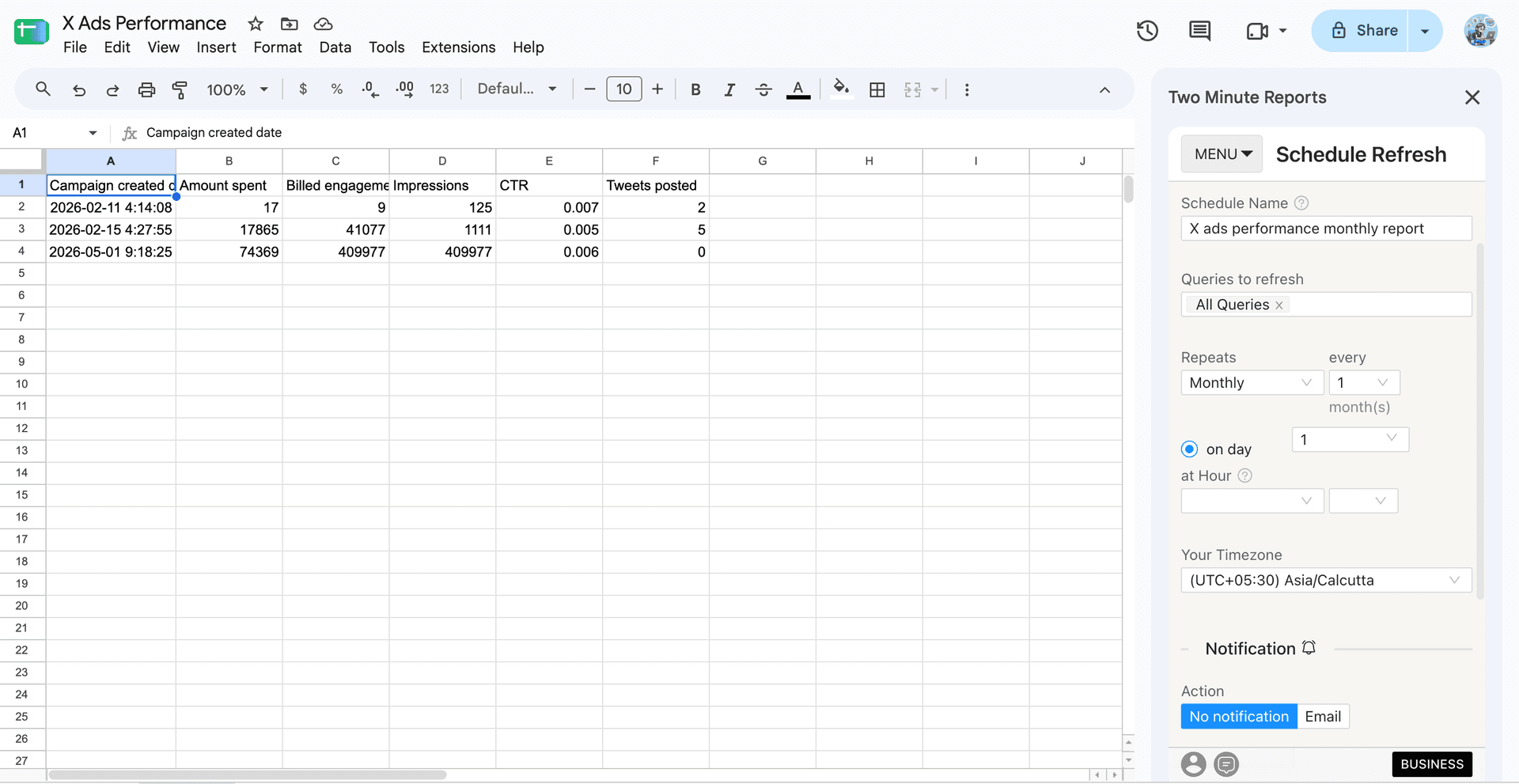 Automate X ads reports with Google Sheets