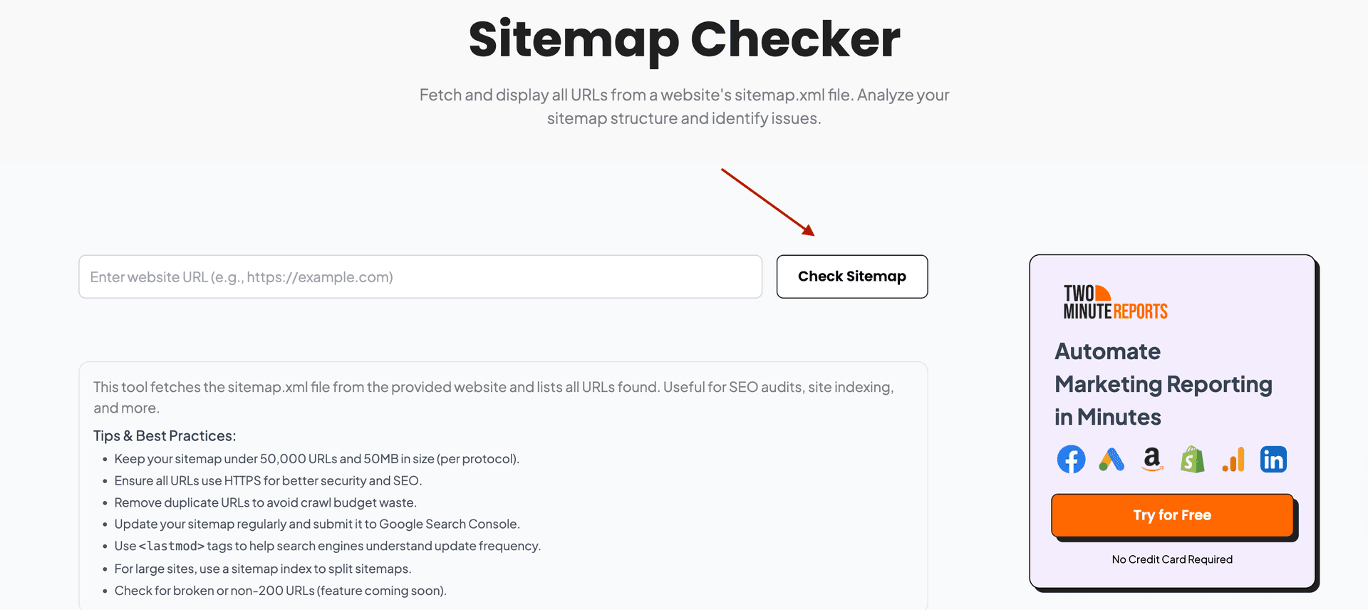 Two Minute Reports Sitemap Checker