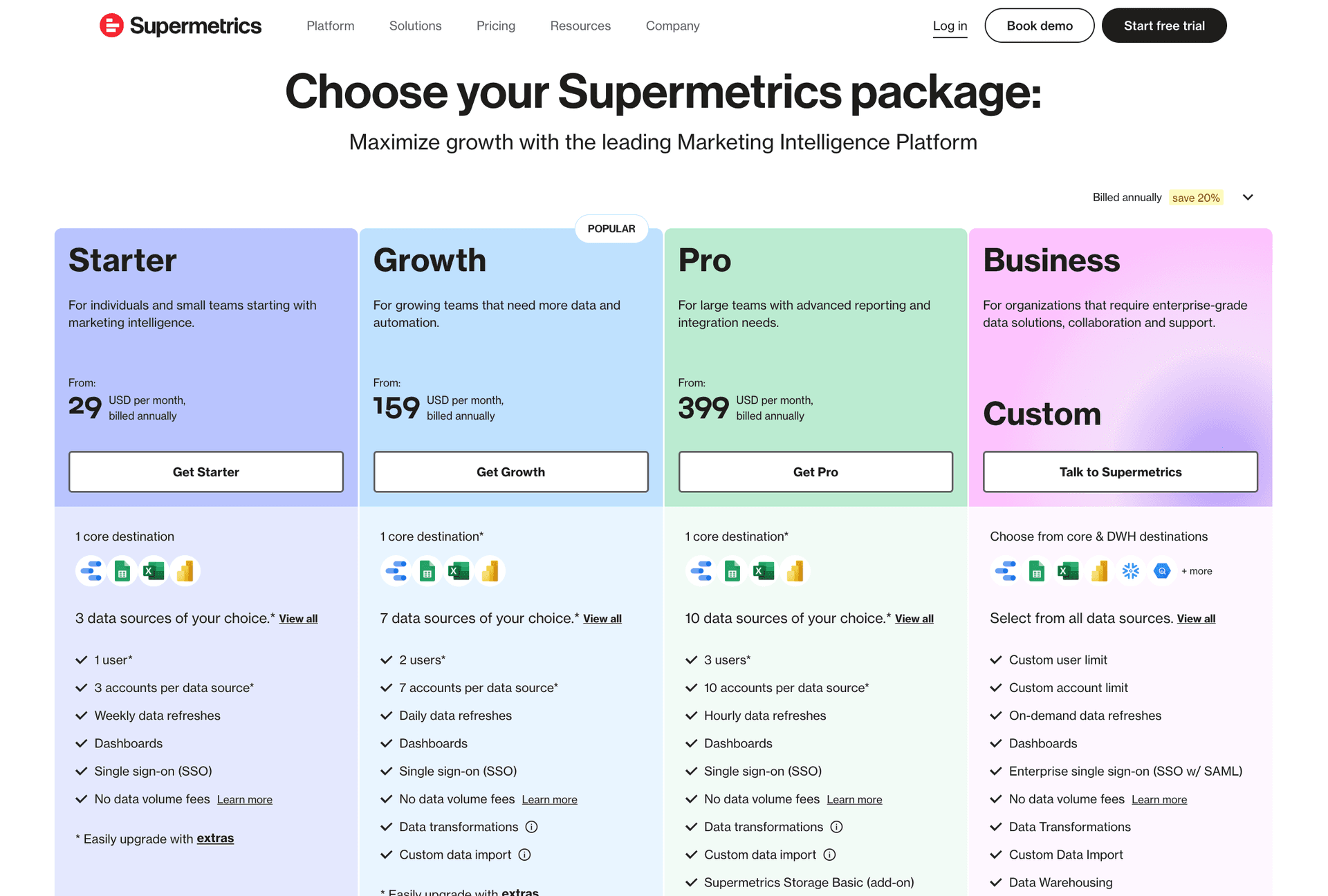 Supermetrics pricing for Google Sheets