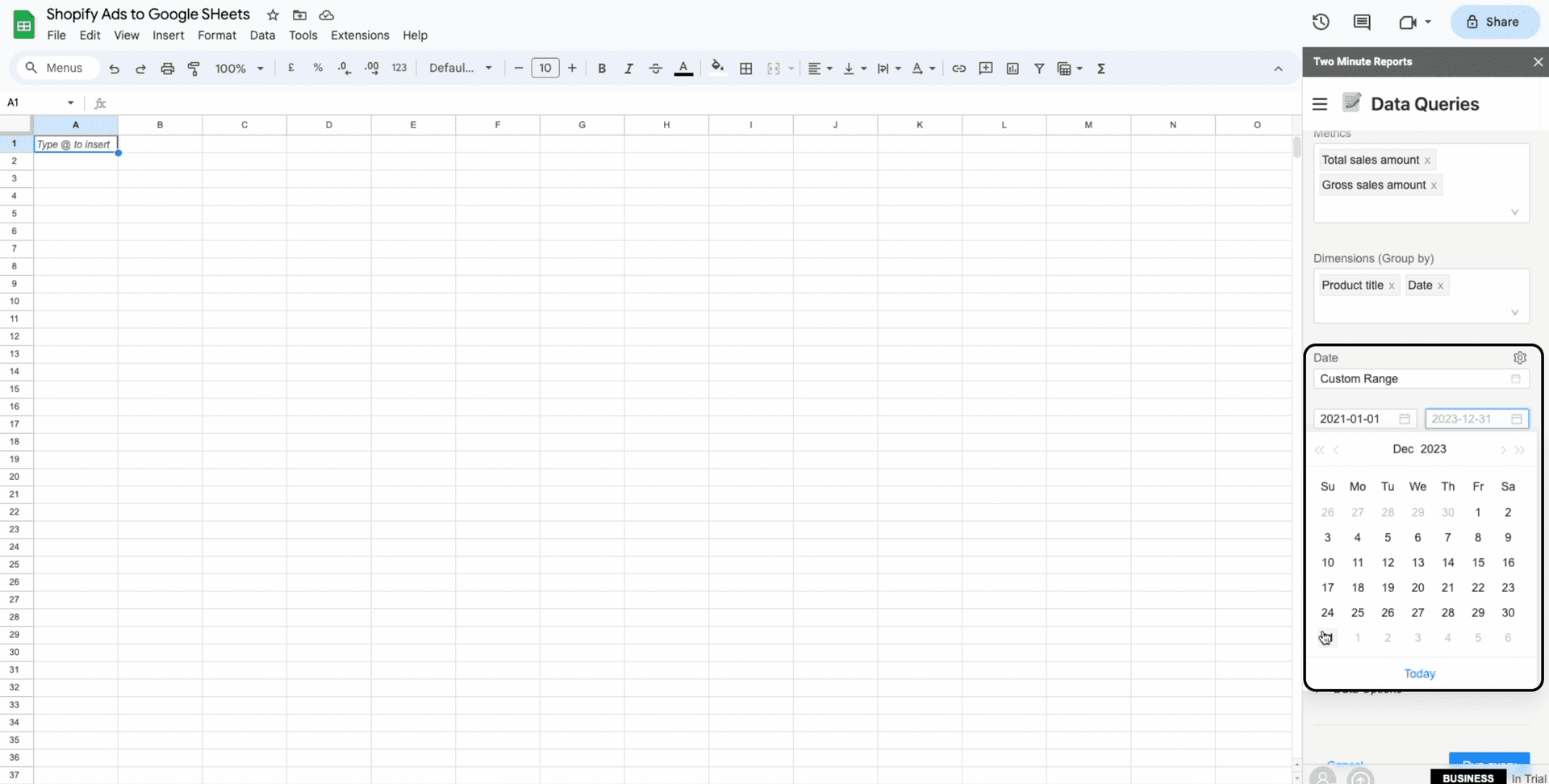 shopify to google sheets custom date