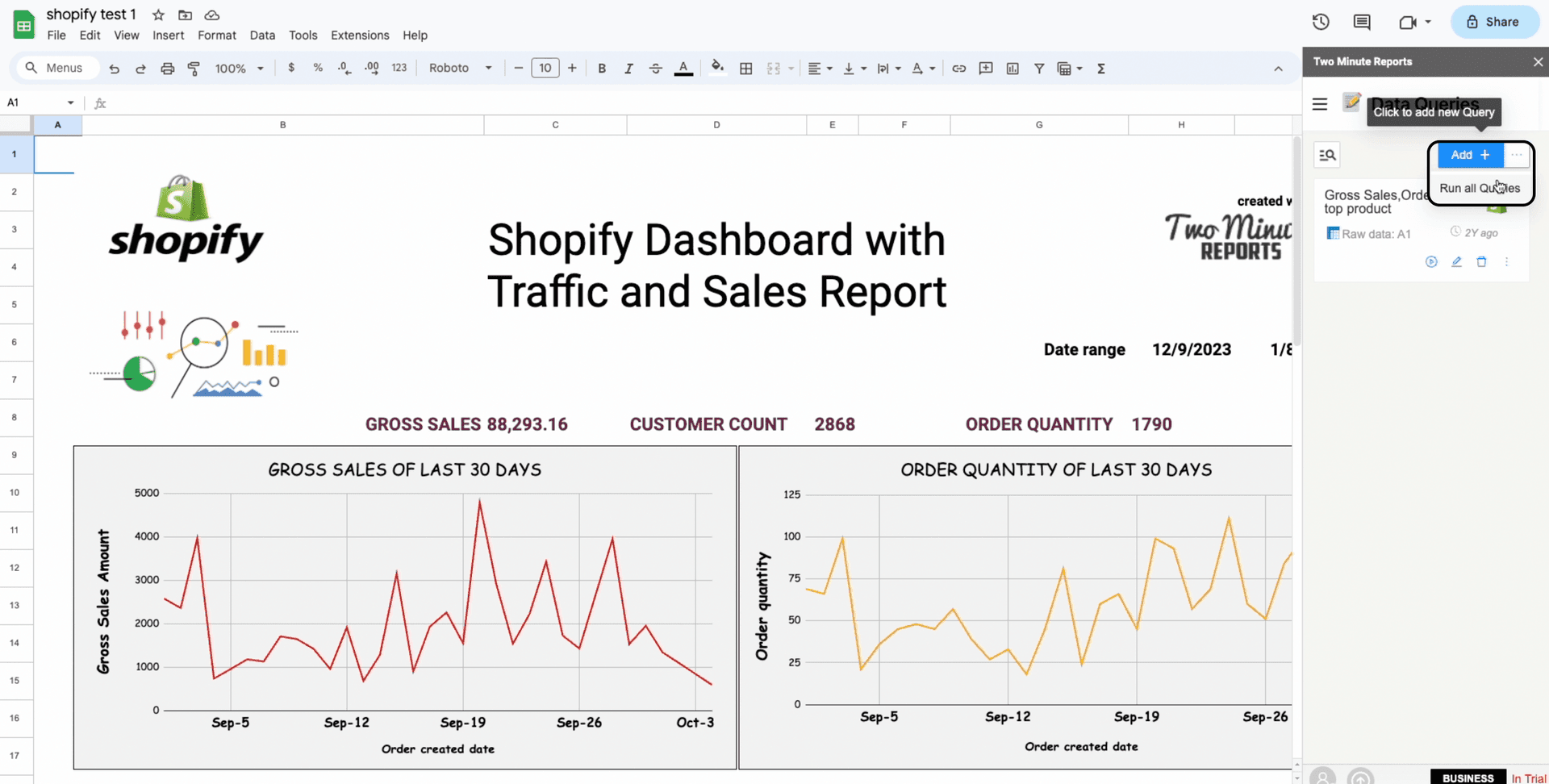 shopify to google sheets run all queries