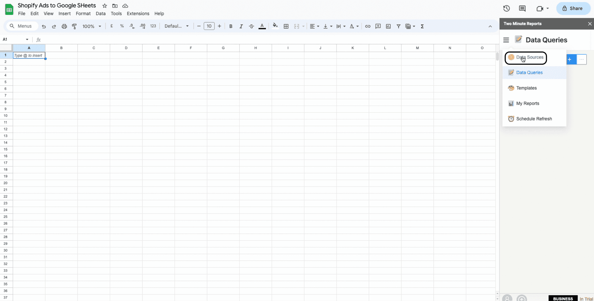 shopify to google sheets data sources