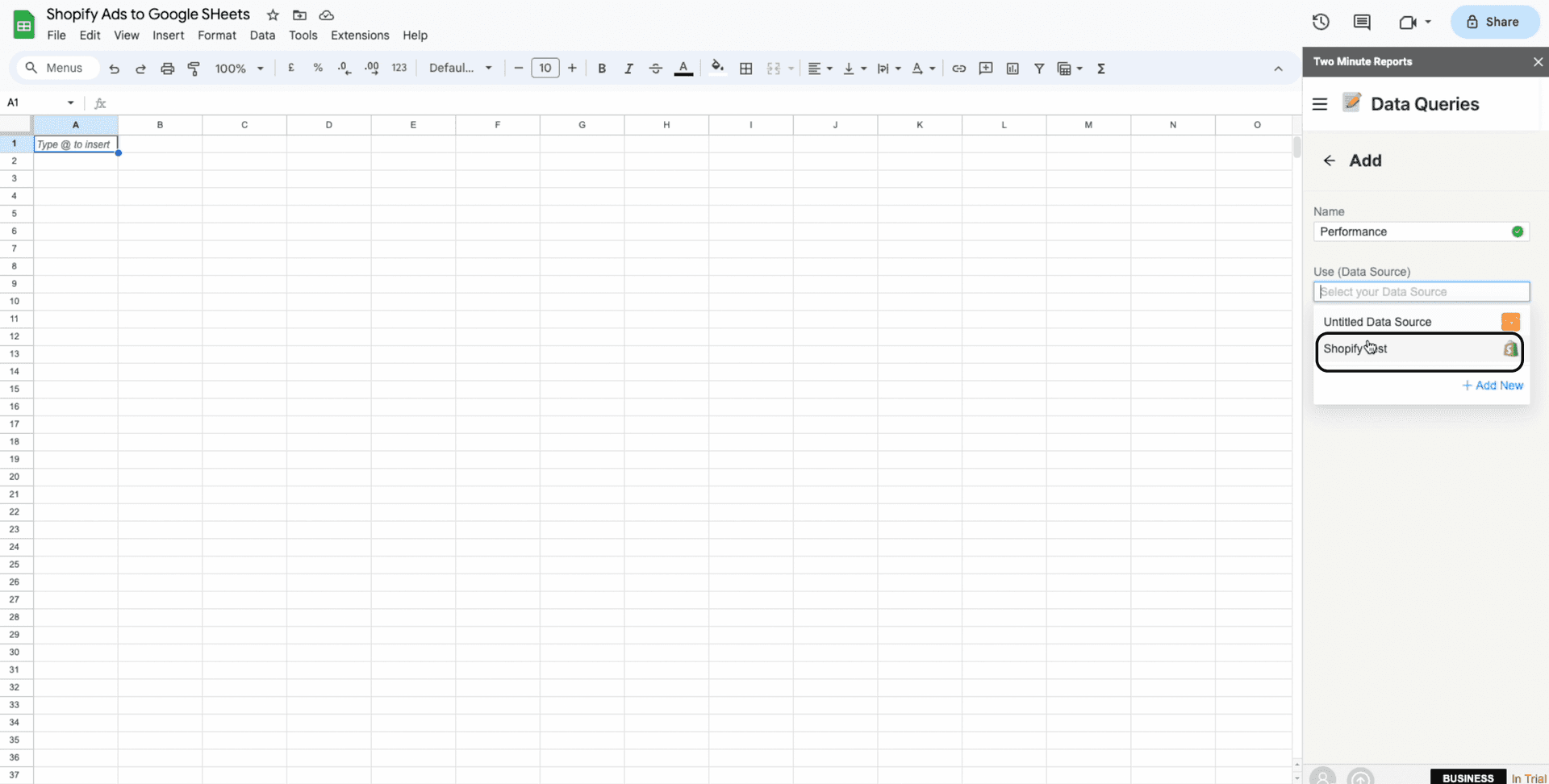 shopify to google sheets choose ds