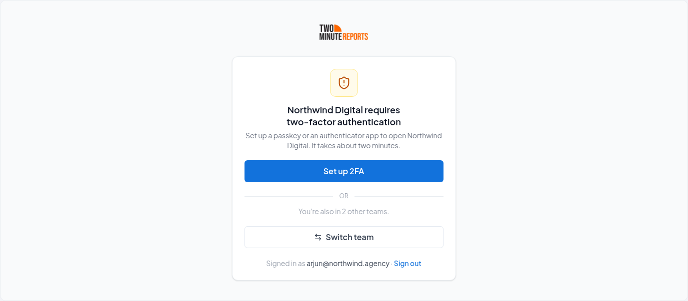 A team that requires 2FA, asking for it before it opens