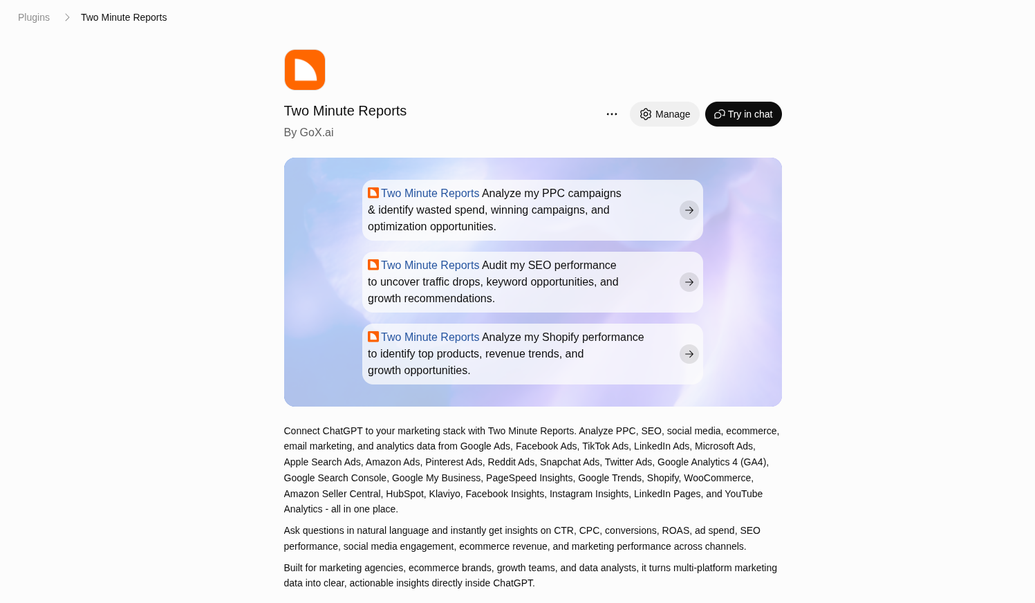 The Two Minute Reports app in ChatGPT