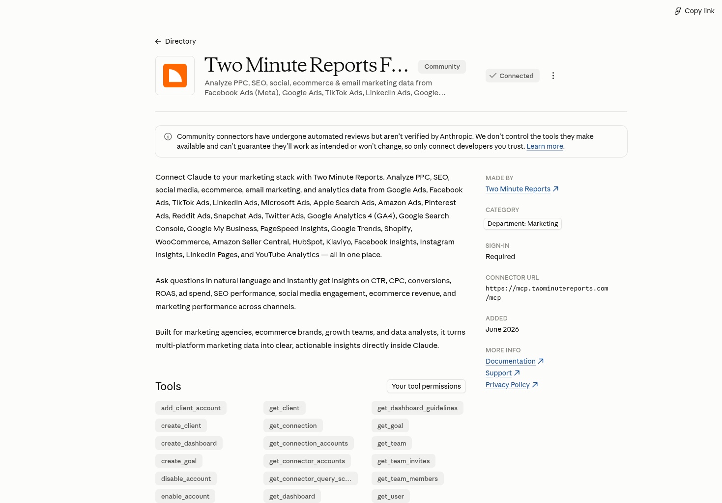 The Two Minute Reports page in the Claude directory