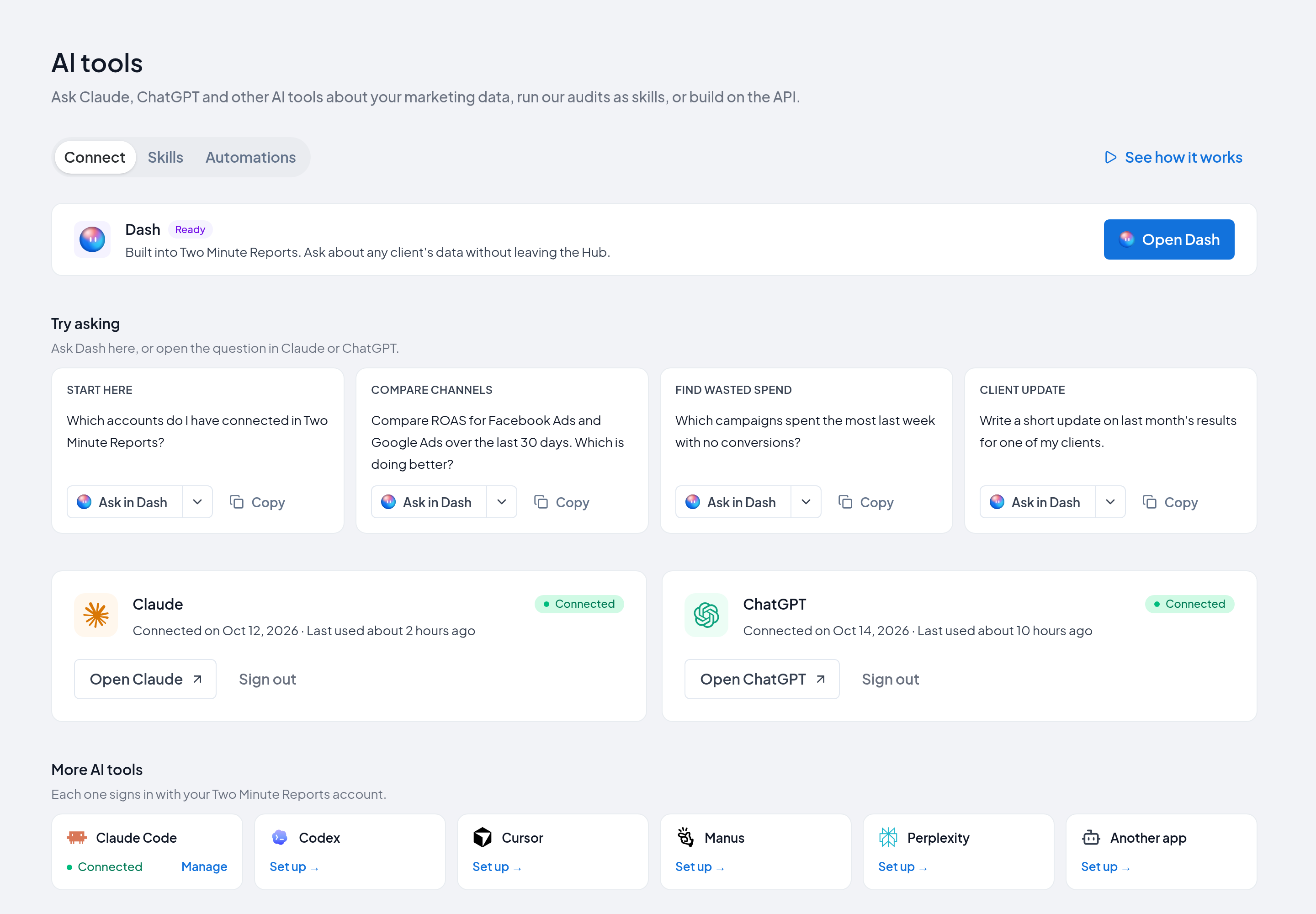 The Connect tab of the AI tools page in the Hub