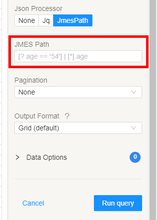JMESPath field in query config