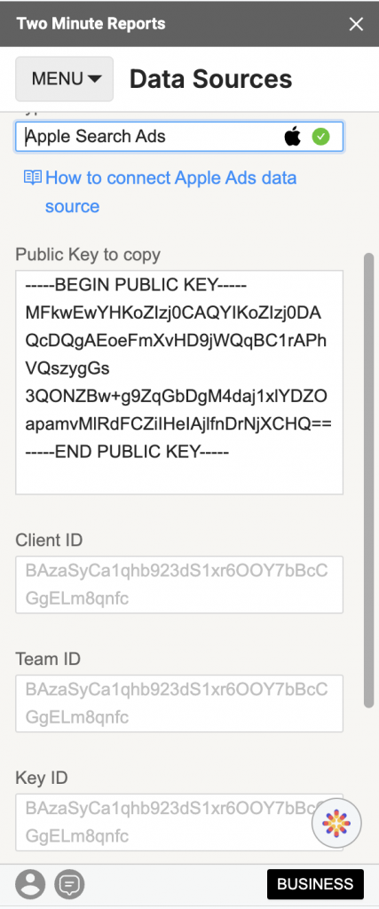 Copy the public key from the TMR connection screen