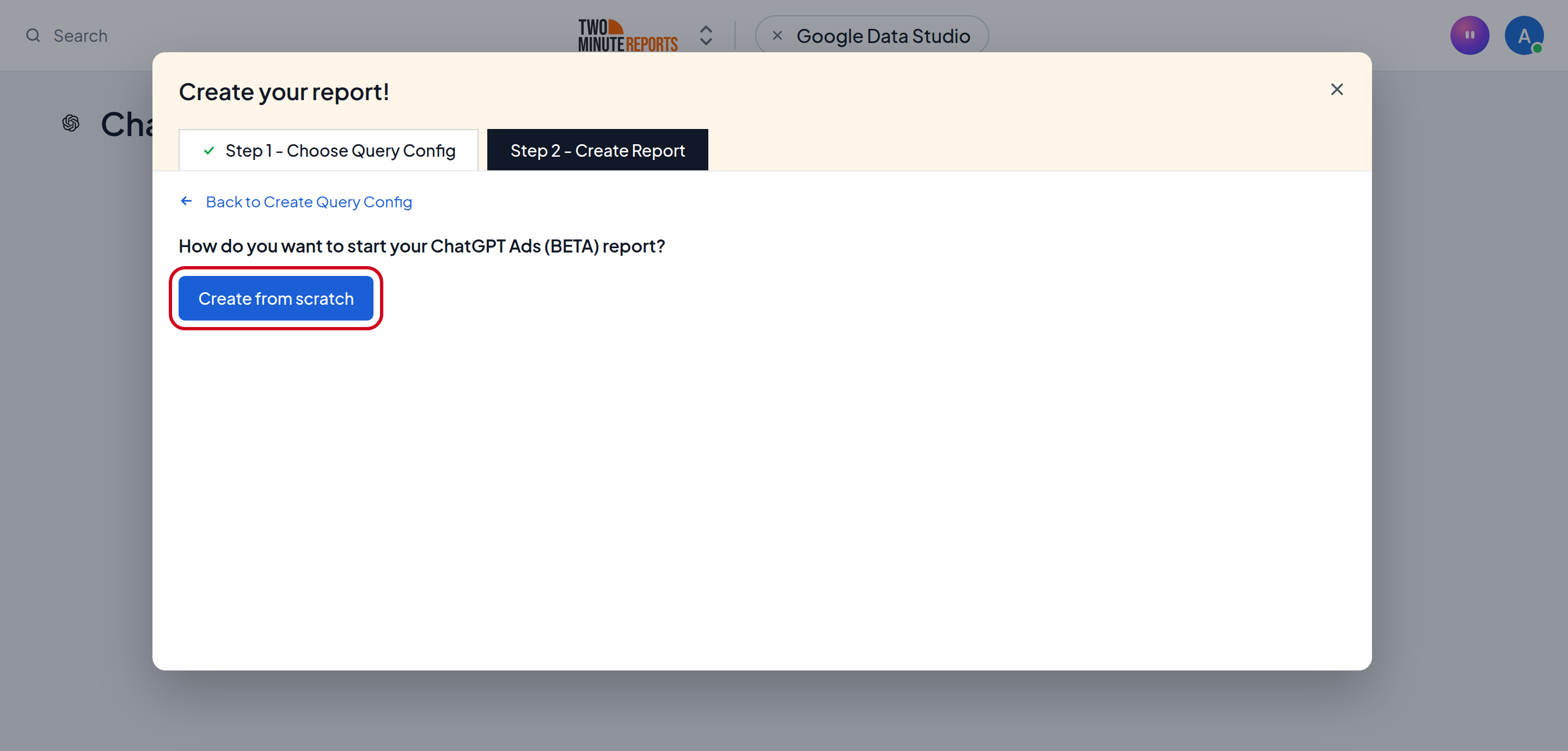 The Create Report step with the Create from scratch button